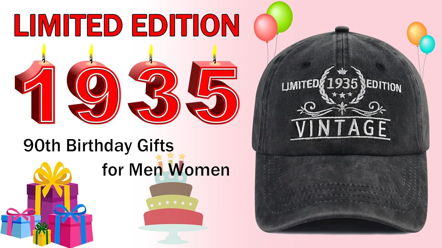 Goyklrb Limited Edition 1935 Baseball Hats for Men Women, Adjustable Cotton Embroidered 90th Birthday Baseball Cap - Image 2