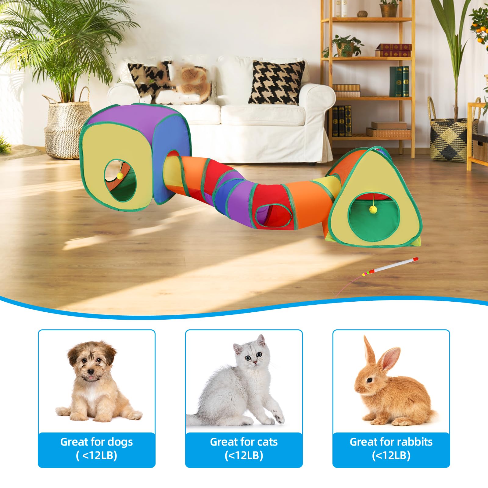 Túneles para gatos de interior, tienda de campaña para gatos, cubo para gatos y plumas, combo plegable, con bola de juguete interactiva para gatos, juego de juguetes para gatos de interior, hurón,