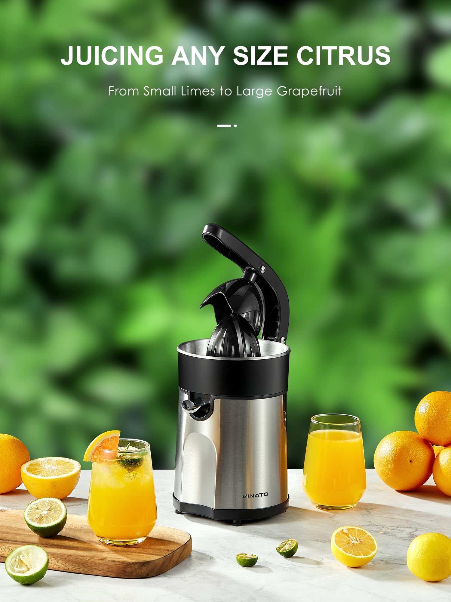 Vinato Presse agrumes électrique, presse-orange électrique avec 2 cônes interchangeables, lavable au lave-vaisselle, sans BPA, Presse agrumes électrique pour orange, citron et pamplemousse
