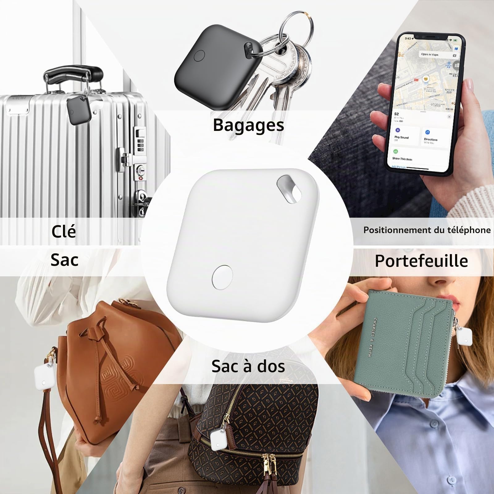 Air Traceur Tag Lot de 4[Certifié Apple MFi], Smart Tag Tracker Compatible avec Apple Localiser (iOS Uniquement), Batterie Remplaçable, Localisateur D'Objets pour Valises Portefeuilles Clés Sacs