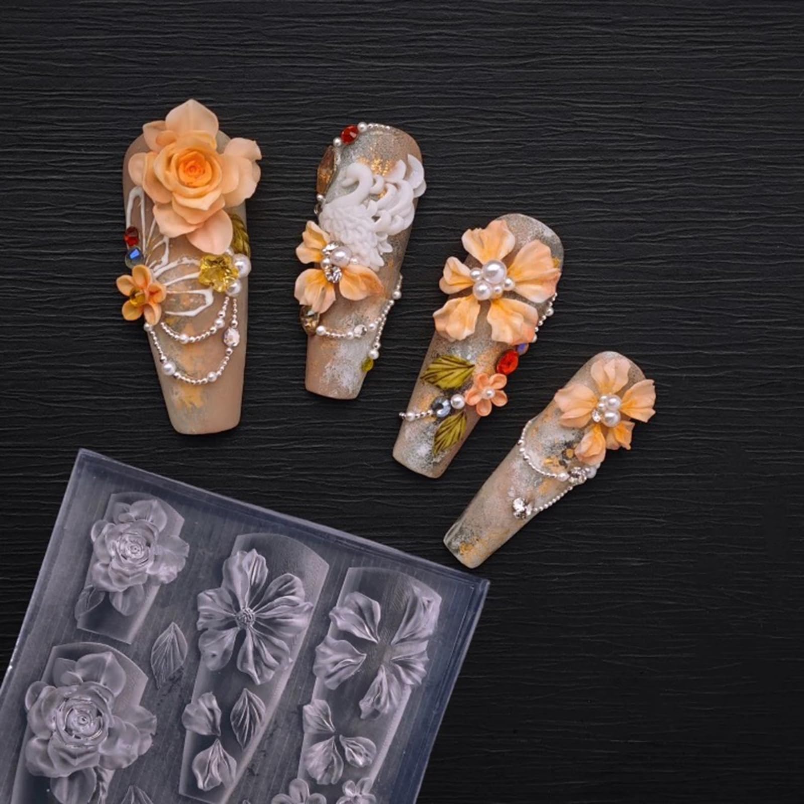 5pcs 3d Lotus Flower Nail Art Silicone Molds Nail Accessories For Nail Art Classic Floral Lotus Leaf Carving Template Resin Mould Nail Tool For Women Girls Manicure Diy Design 3