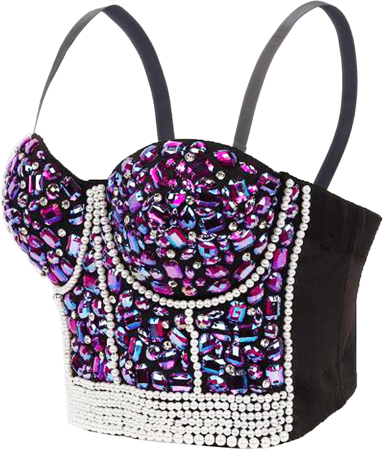 VEENDEO Women's Rhinestone Bead Bustier Crop Top Club Party Glitter Corset Top Bra Vest - Image 2