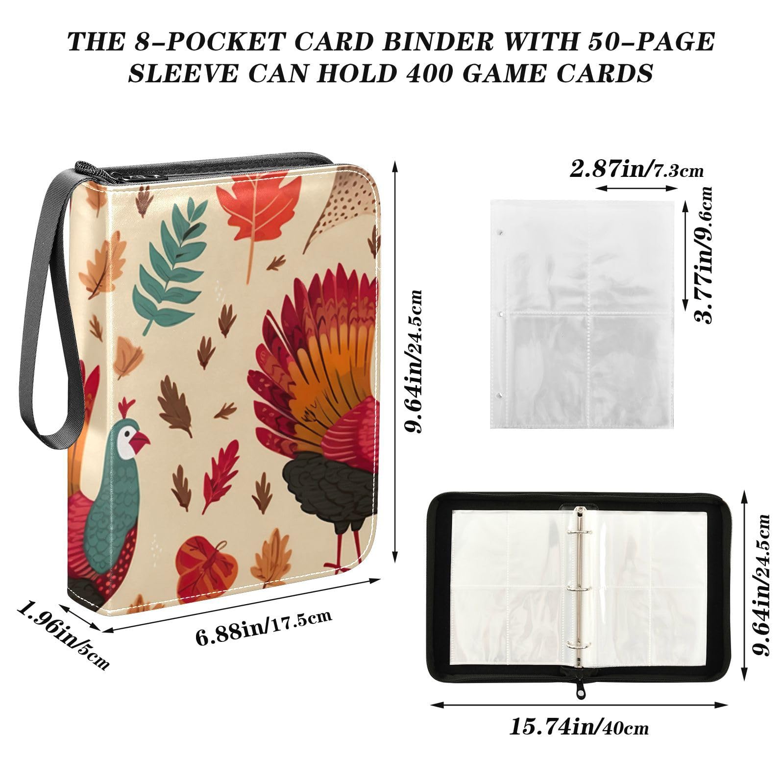 Amazon.com: Thanksgiving Turkey Waterproof Trading Card Binder,400-Pocket  Trading Album Display Holder,Display Case with Card Sleeves Card Holder  Protectors Set for Soccer Card,Gaming Cards,Yugioh,MTG and Other TCG  2010112 : Toys & Games