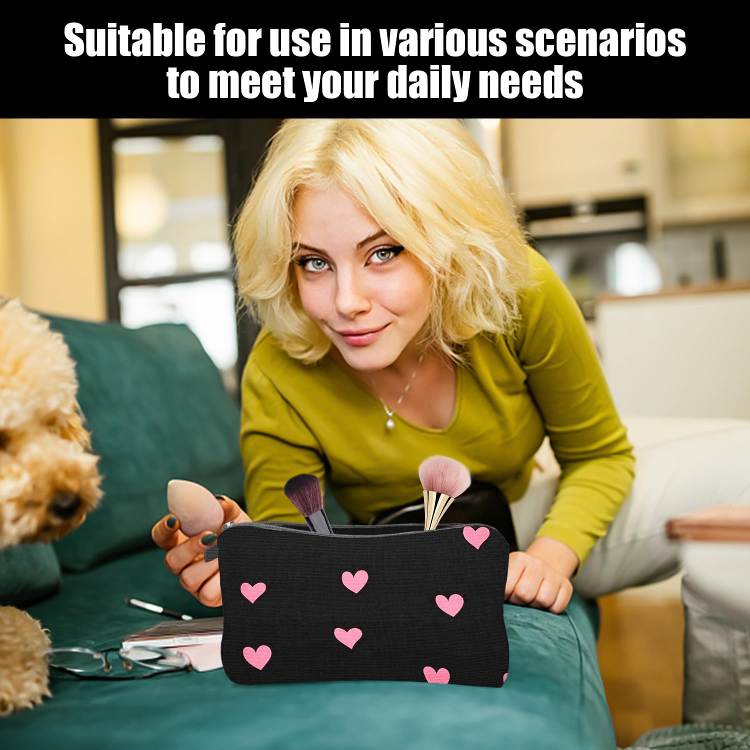 Borsa Per Cosmetici Stampata A Forma Di Cuore Da 2 Pezzi, Borsa Per Cosmetici Da Viaggio Portatile, Mini Borsa Per Cosmetici, Portamonete Con Cerniera, Borsa Per Articoli Da Toilette
