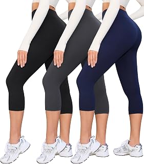 BAYDI Creamlush Capri Leggings Women's High Waist 3/4 Leggings for Yoga Pilates Leisure Everyday Black/Dark Grey/Navy L-XL