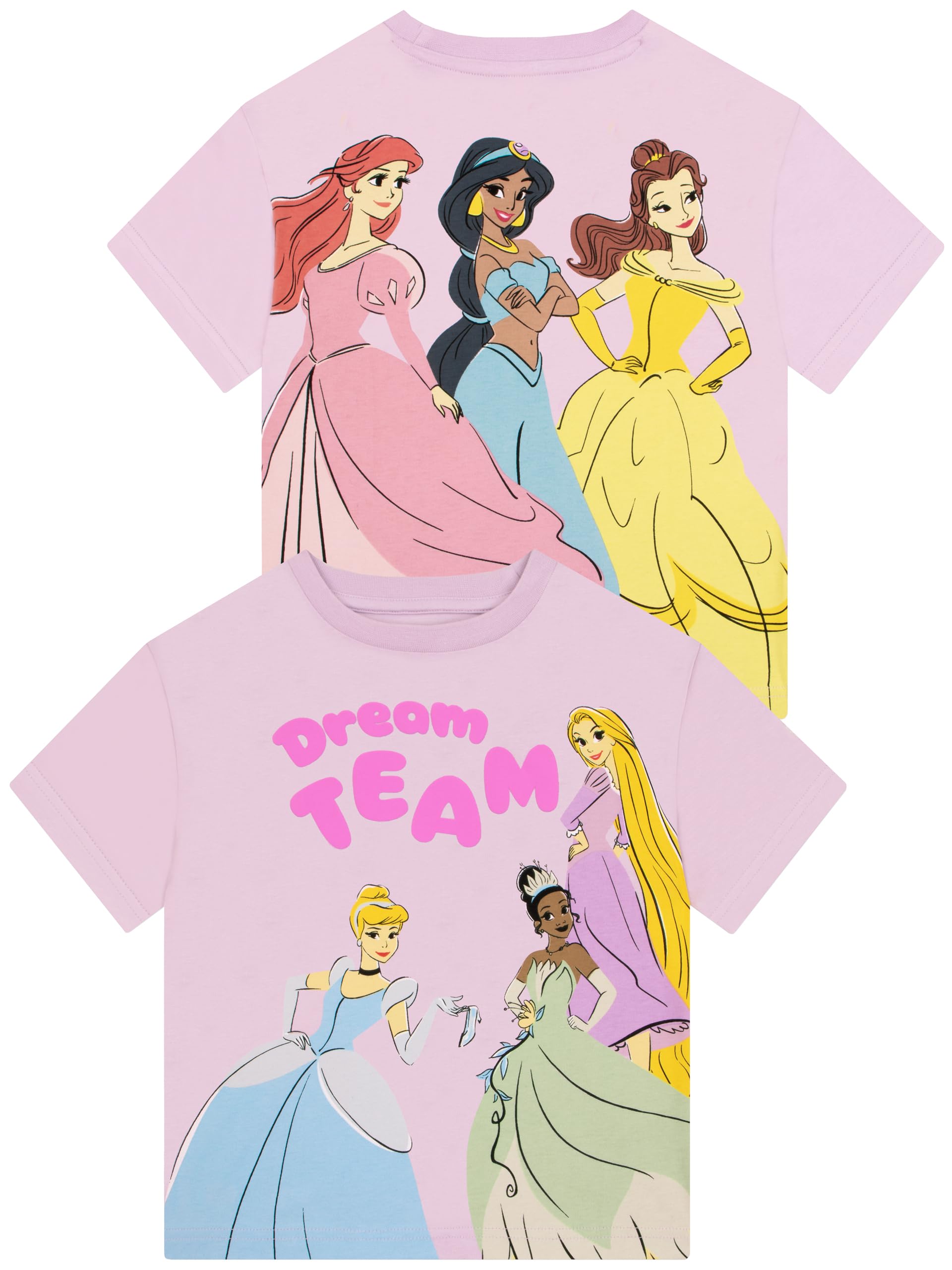 Disney Princess Girls Tshirt, Cinderella, Belle, Ariel & Jasmine, Kids T Shirt, Clothes for Girls, 7-8 Years Purple