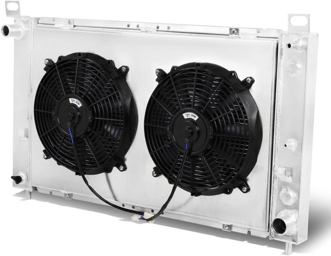 Auto Dynasty Radiator Compatible with 1999-2007 GMC Yukon/Sierra, Factory Style 2-Row Aluminum Radiator + 12V Fan Shroud