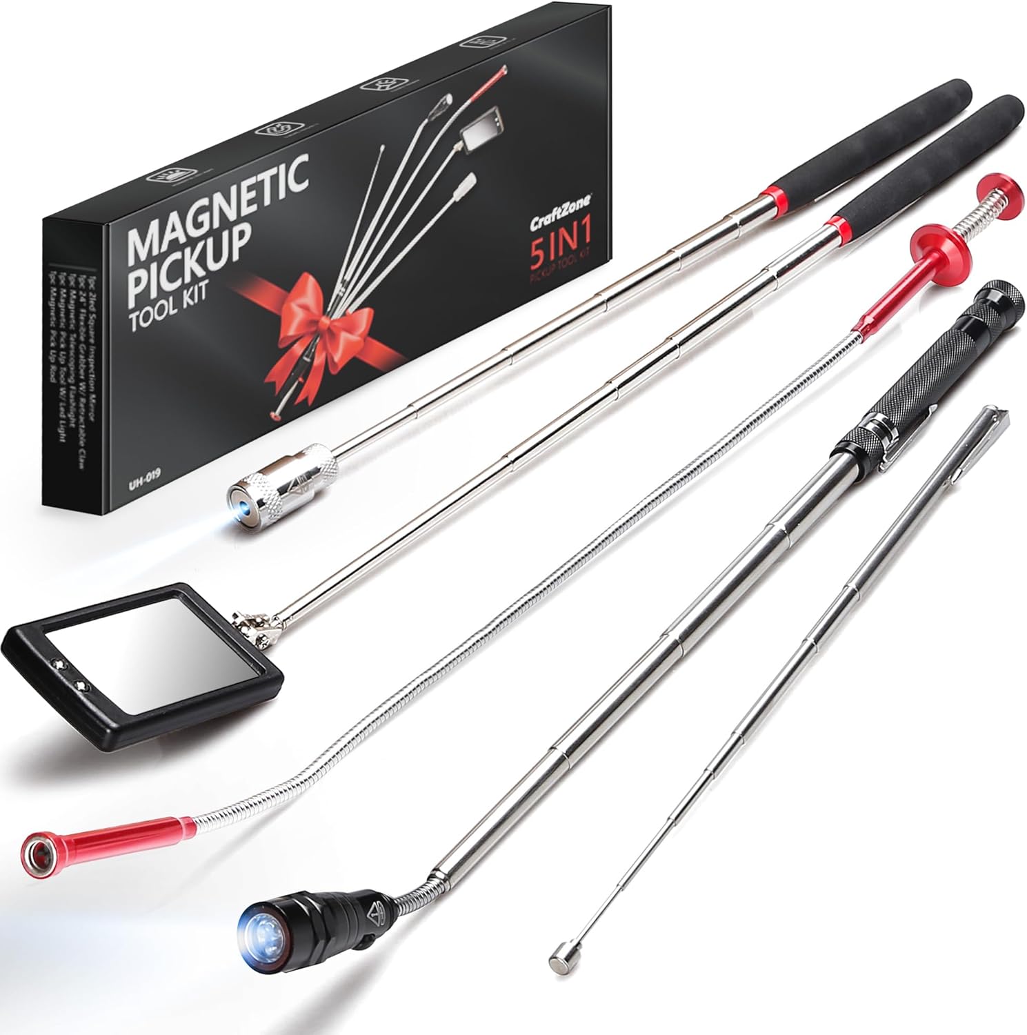 Telescoping Magnetic Pickup Tool Set, Inspection Mirrors and Four Claw Grabber Tool, Flexible LED Flashlight, Magnet Stick, Cool Gadgets for Men, Gifts for Dad, Husband