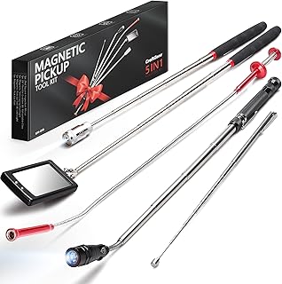 Telescoping Magnetic Pickup Tool Set, Inspection Mirrors and Four Claw Grabber Tool, Flexible LED Flashlight, Magnet Stick, Cool Gadgets for Men, Gifts for Dad, Husband