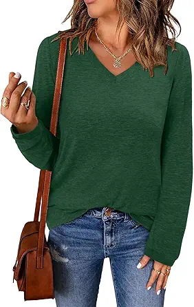ONLYSHE Women's Casual Striped Long Sleeve Tops Crew Neck Knit Basic Loose Fit T Shirts Fall Fashion Tunic Outfits