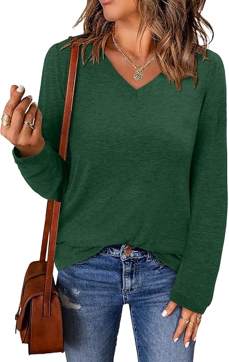 ONLYSHE Women's Casual Striped Long Sleeve Tops Crew Neck Knit Basic Loose Fit T Shirts Fall Fashion Tunic Outfits