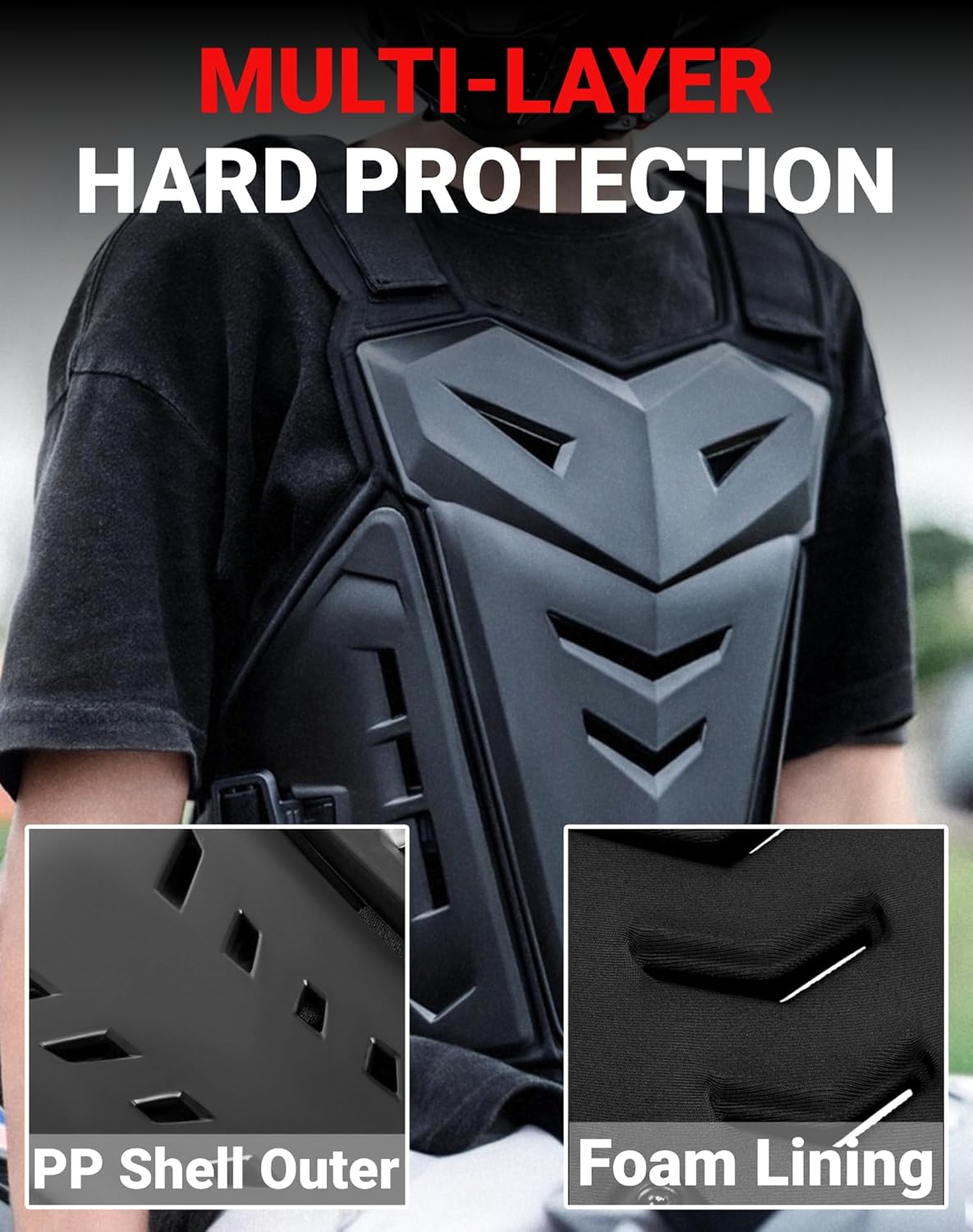 Motorcycle Chest Protector Adult Motocross Chest Armor Vest Adjustable Armor Body Guard Dirt Bike MTV Safety Gear Chest Guard Men Back Protection for Off-Road Racing Cycling Skiing