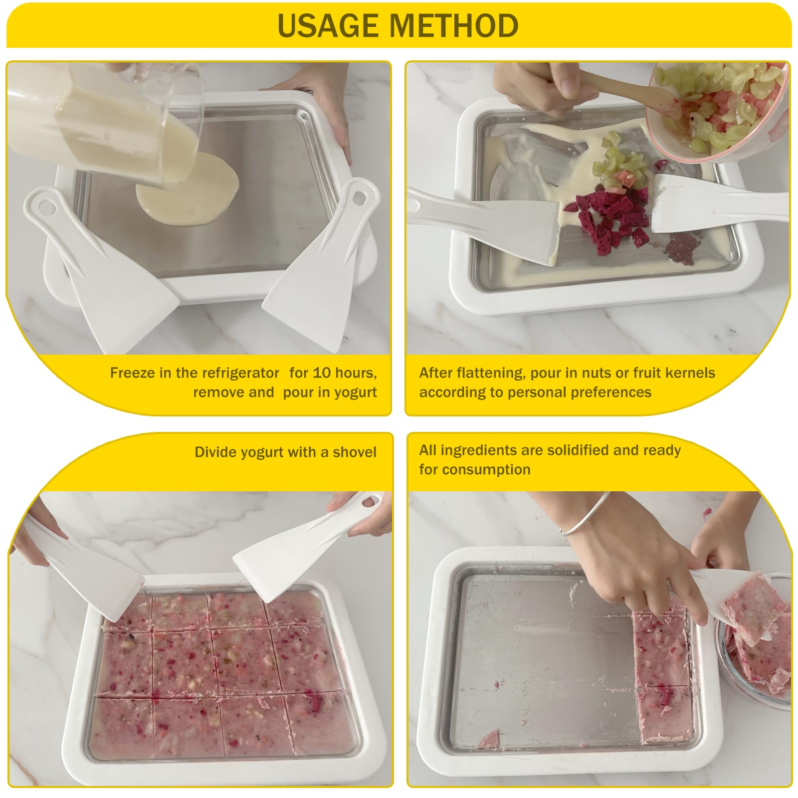 DBREAKS Gelato istantaneo, rolld Ice Cream Maker, gelato istantaneo,piastra per gelato, gelatiera,vaschetta per il ghiaccio, gelato fatto in casa, in acciaio inox per yogurt gelato sorbetto,Bianco