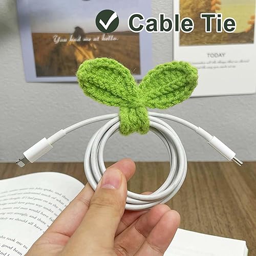 Miniatura 4 de Krinisou Marcapáginas Crochet Sprout, 4 marcas de libros de hojas de plantas, accesorios únicos para auriculares, accesorio de auriculares, lazo