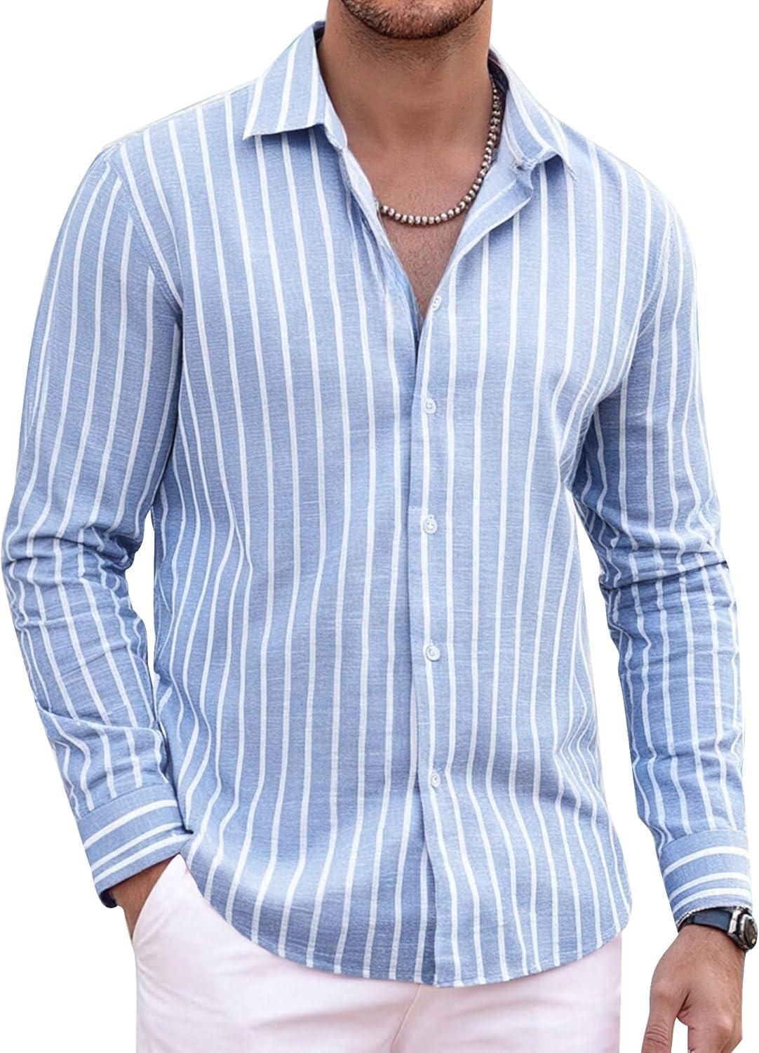 zombom Men’s Regular Fit Vertical Striped Casual Shirt | Full Sleeve Cotton Polyster Blend Shirt for Men | Slim Fit Stylish Party-picture-37