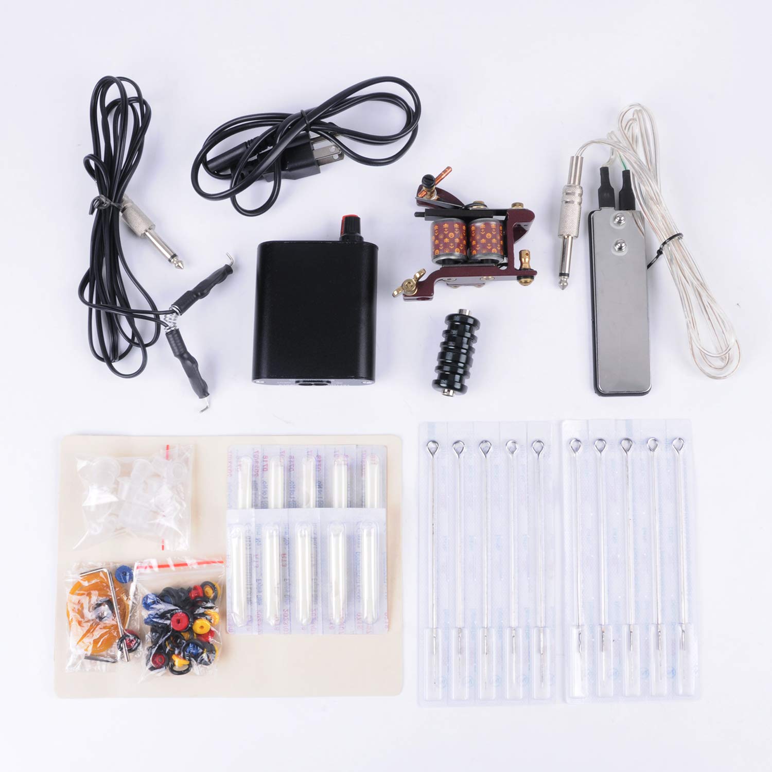 Liquor Complete Tattoo Tool Kit Pro Alloy Tattoo Machine Kit Included Tattoo Power Supply Foot Pedal Disposable Tattoo Needles for Beginners Learners Tattoo Artists 110V-240V