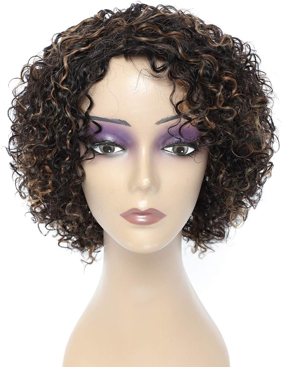 HUA Human Hair Wigs for Black Women, 8 Inch Short Curly, Brazilian Hair, Kinky Curl, 1B/30