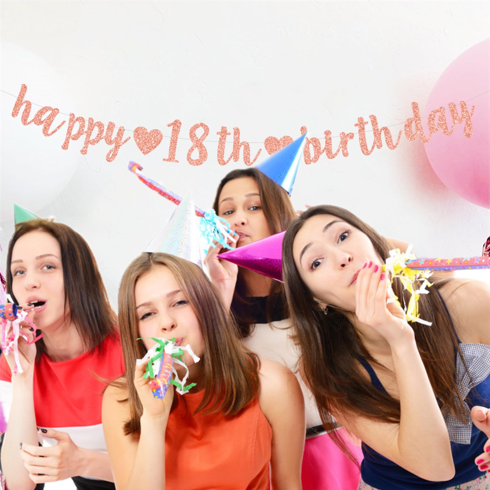Banner Glitter Happy 18th Birthday Rosa Oro, Decorazioni Per Festa Ragazza - 4