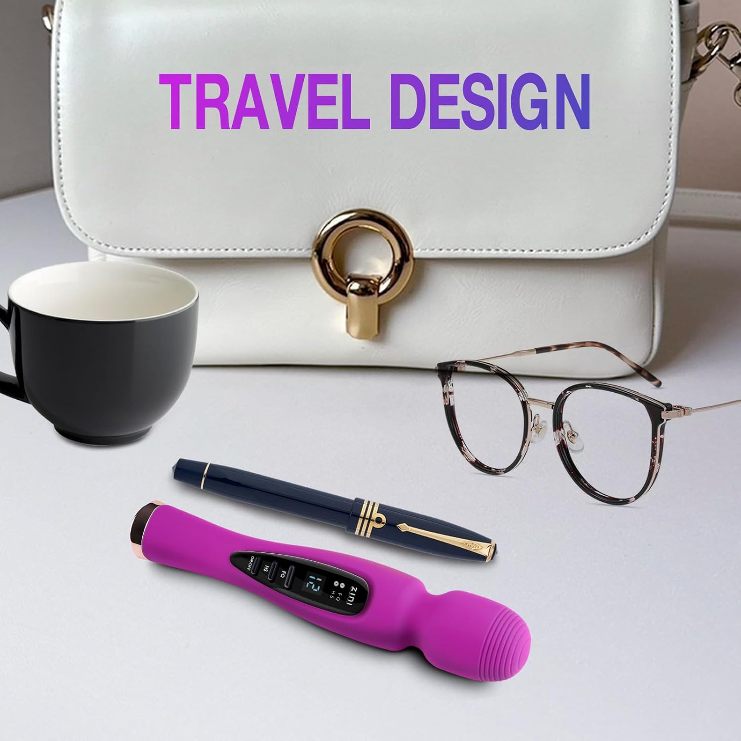 Cordless Massager with LCD Display, Personal Massager for Pain Relief, Powerful 12 Vibrating Massage Wand, Purple - Image 3