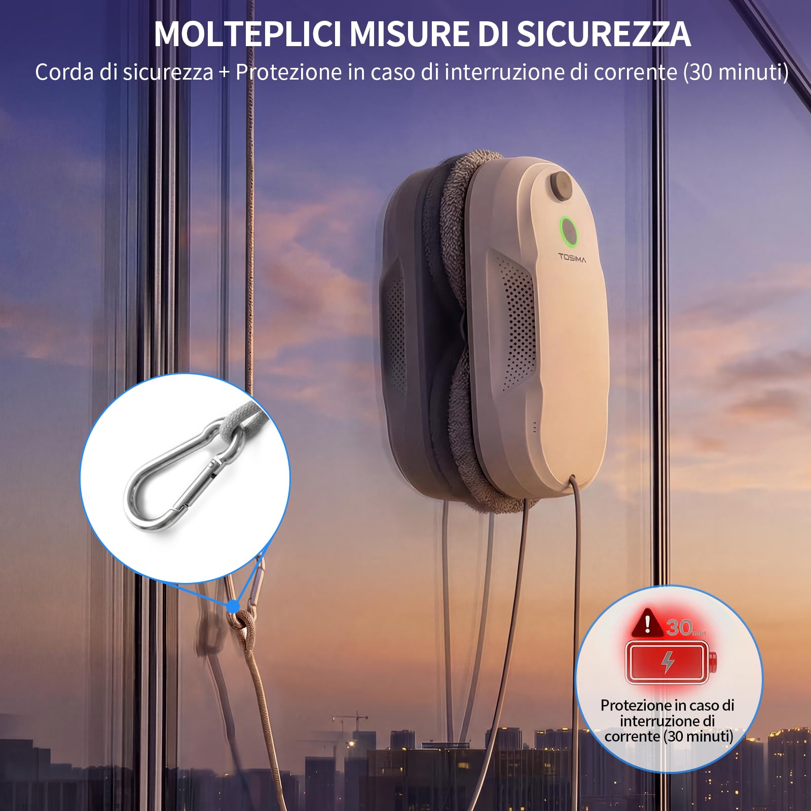 Tosima W5 Pro 6400 Pa Robot Lavavetri, Doppia Spruzzatura ad Ultrasuoni, Pulitore Automatico per Vetri, Telecomando, 20 Panni in Microfibra