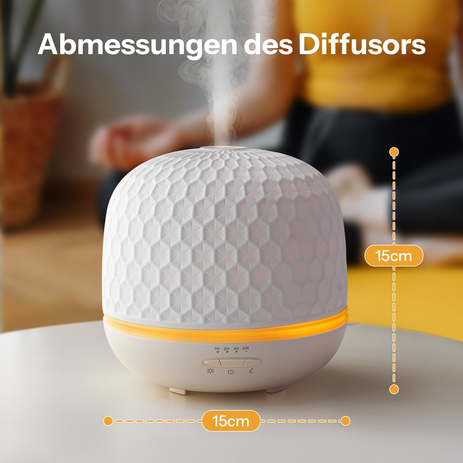 Aroma Diffuser - 500ml Keramik Premium Ultraschall Luftbefeuchter Diffusor für Ätherische Öle Timer-Einstellung & Orange Nachtlicht BPA-Frei Diffuser für Schlafzimmer Wohnzimmer Büro Yoga（Textur）