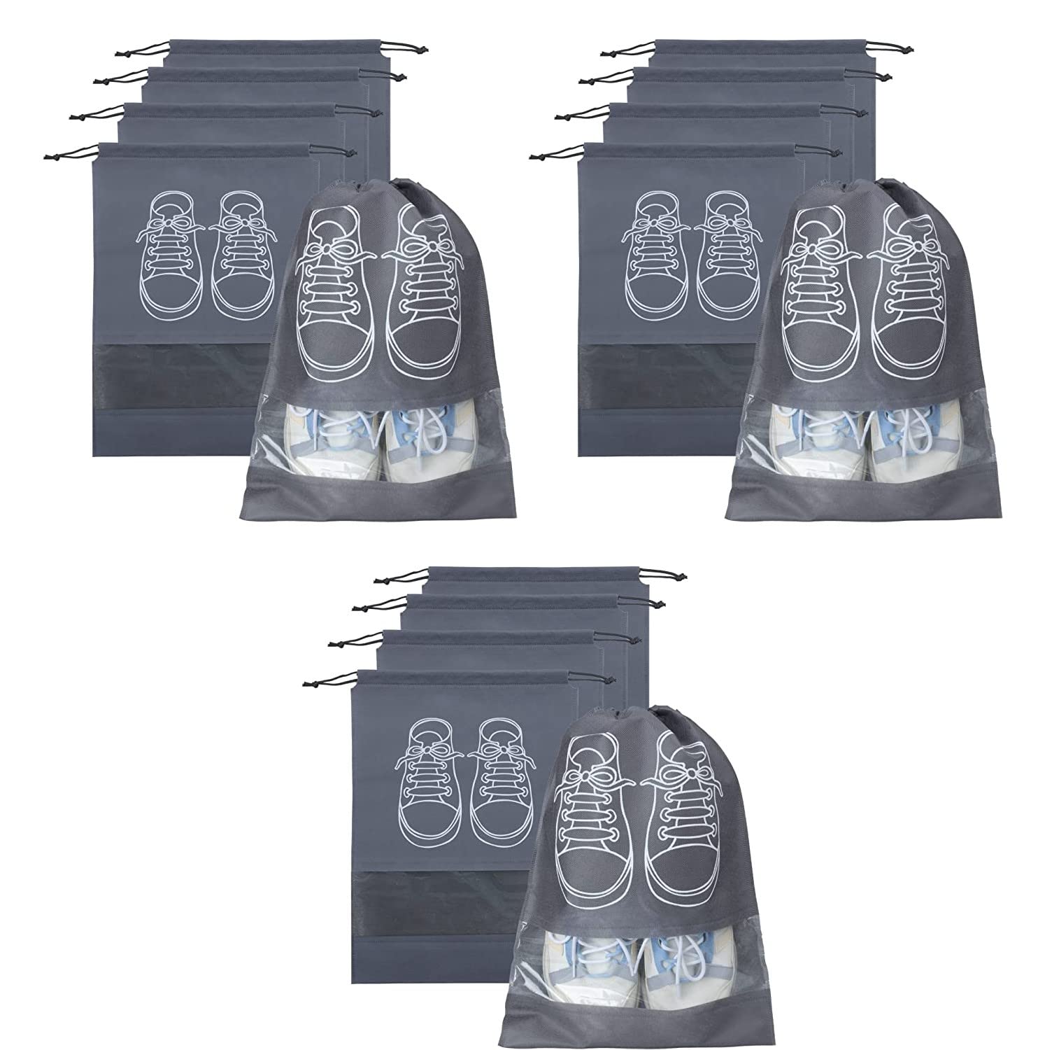 YANCI® Transparent Window Portable Travel Dust-Proof Shoe Bags, Drawstring Dustproof, Convenient Storage, Suitable for Daily Home Storage and Travel Use (32 x 44 cm, Grey, 15)