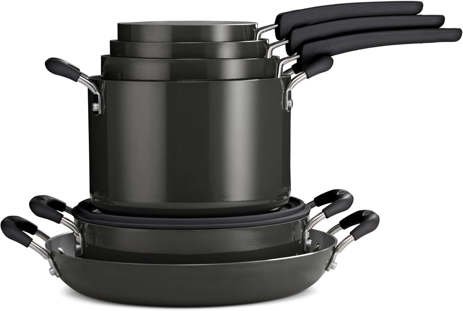 Tramontina Ceramic Non Stick 11-Piece Nesting Pots and Pans Set with Lids - Stackable Nonstick Cookware Set, Dishwasher and Oven Safe, Dark Gray