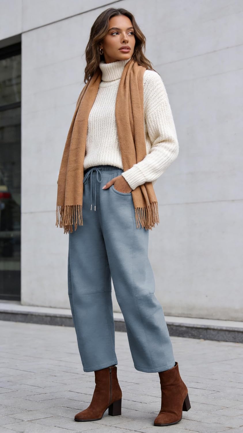 Yeokou Womens Fleece Lined Sweatpants Barrel Leg High Waist Winter Joggers Cozy Home Travel Lounge Pants with Pockets - Image 7