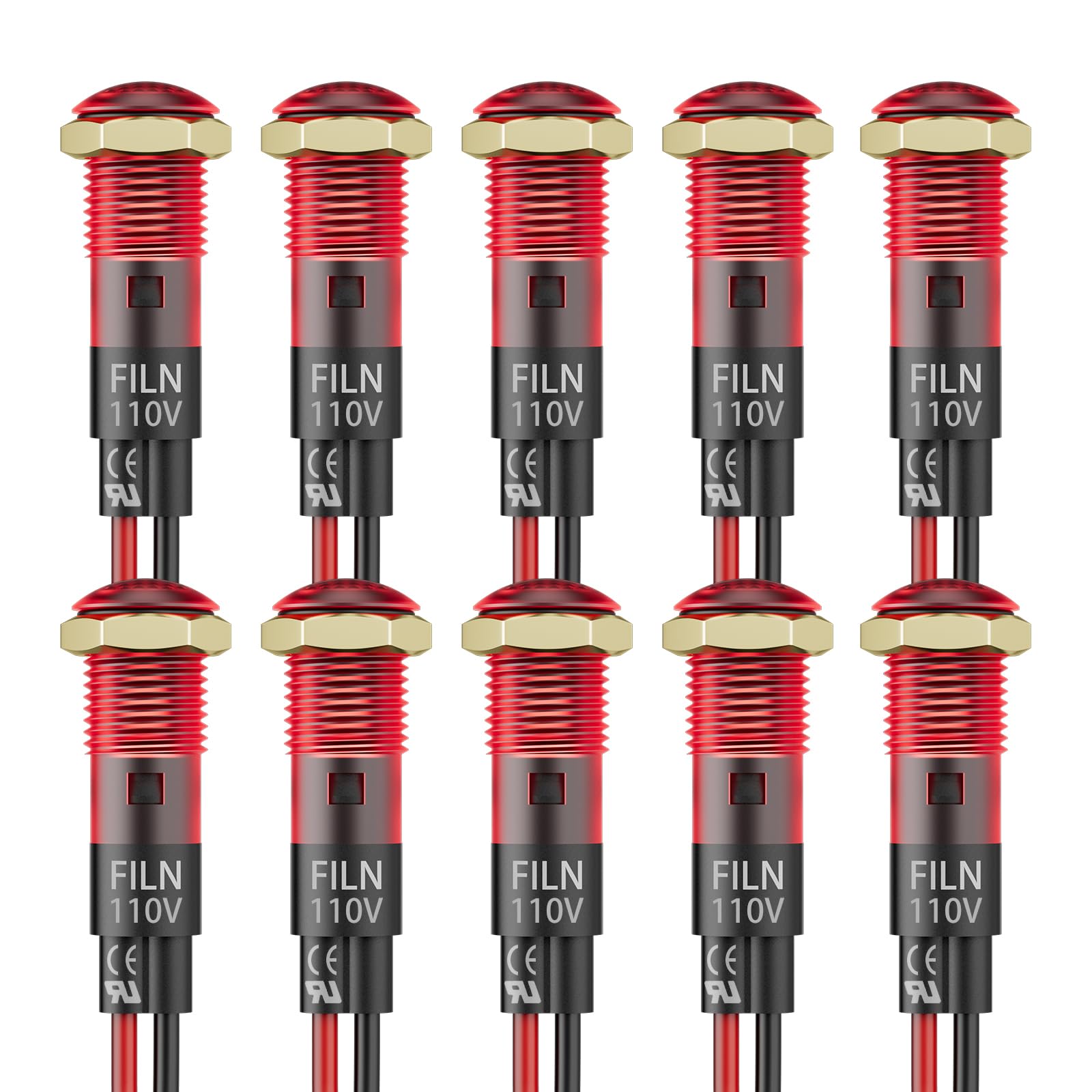 10 Pcs 8MM(5/16'') Indicator Light 110v LED Indicator Light Metal Panel Lights Pilot 110V 220V Red Green Signal lamp with Signal Light (10PCS Red)-picture-14