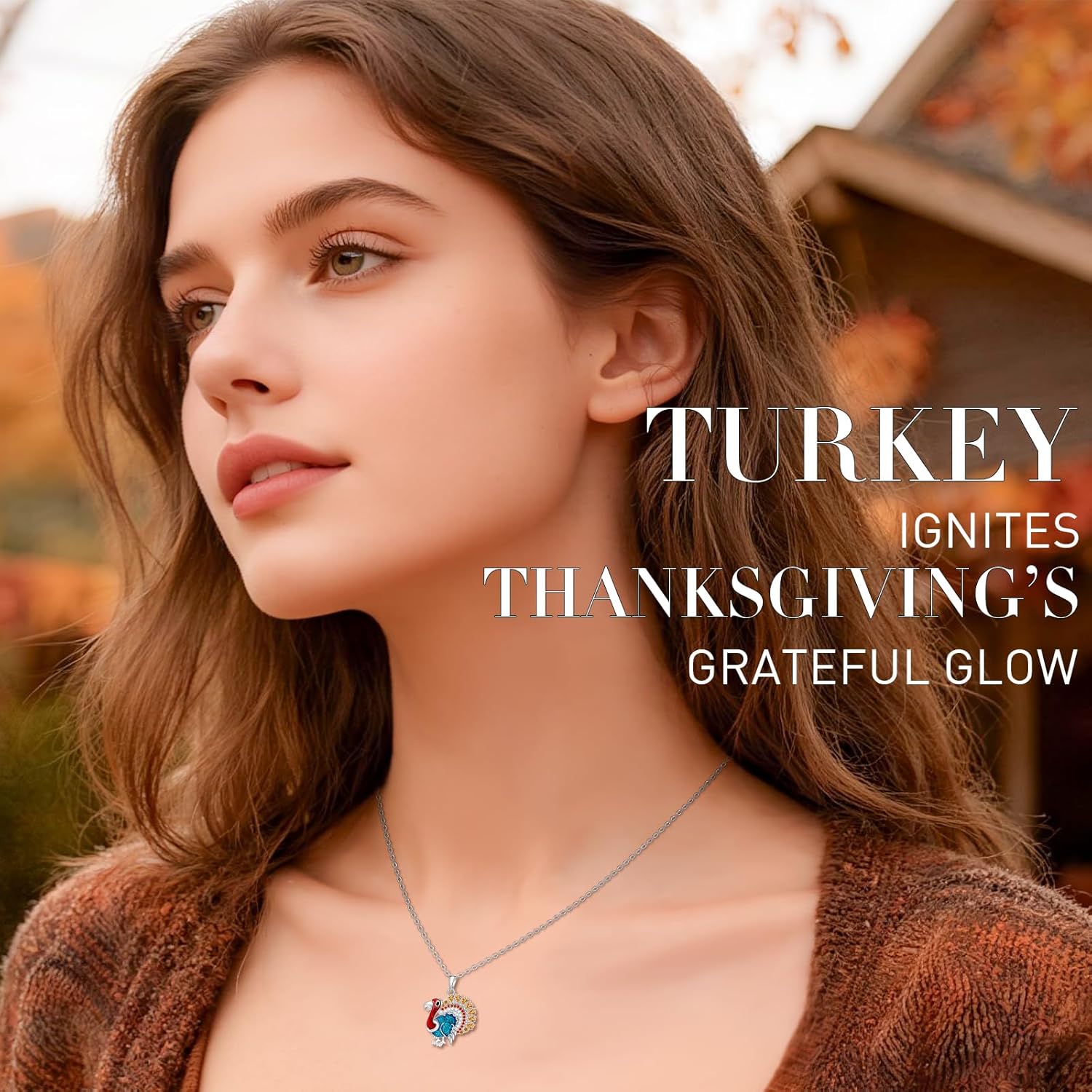 Fenthring Turkey Necklace Thanksgiving Gifts S925 Sterling Silver Thanksgiving Fall Necklaces for Women Autumn Pendant Christmas Holiday Jewelry - Image 3