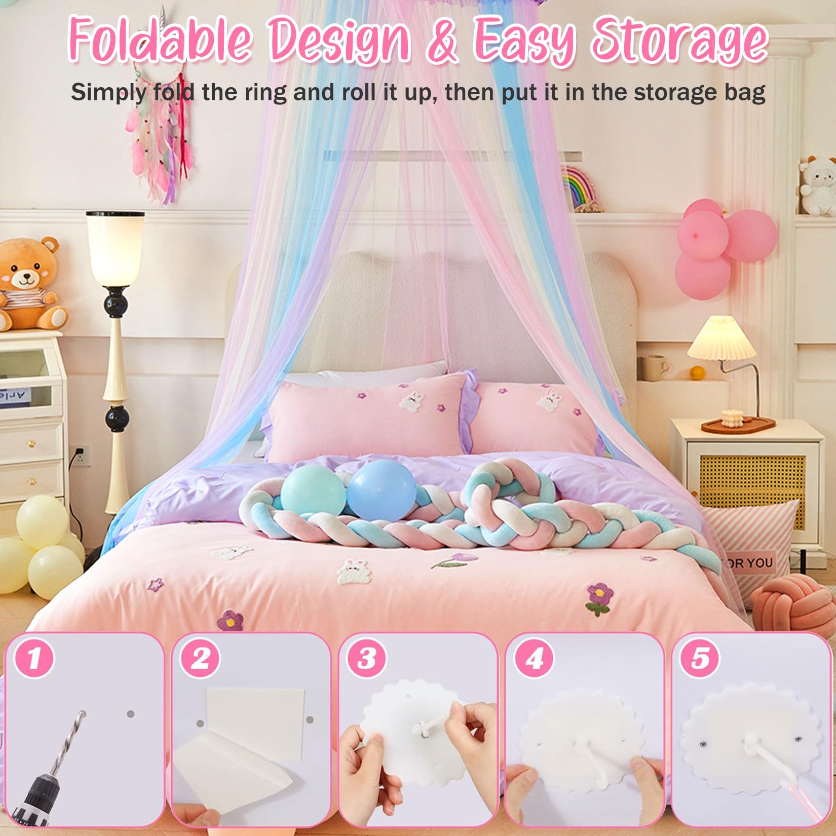 Mosquitera para cama grande, 60 x 250 x 1200 cm, arco iris, mosquitera para cama de matrimonio de malla fina con bolsa de almacenamiento, mosquitera colgante para camping, casa, cunas