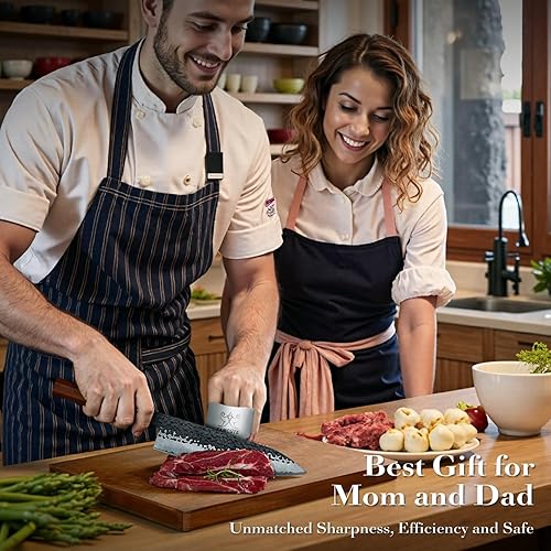 Miniatura 9 de Cuchillo japonés de 8 pulgadas, forjado a mano con acero de alto carbono 9CR18MOV de 3 capas, mango de palisandro antideslizante ultra afilado,