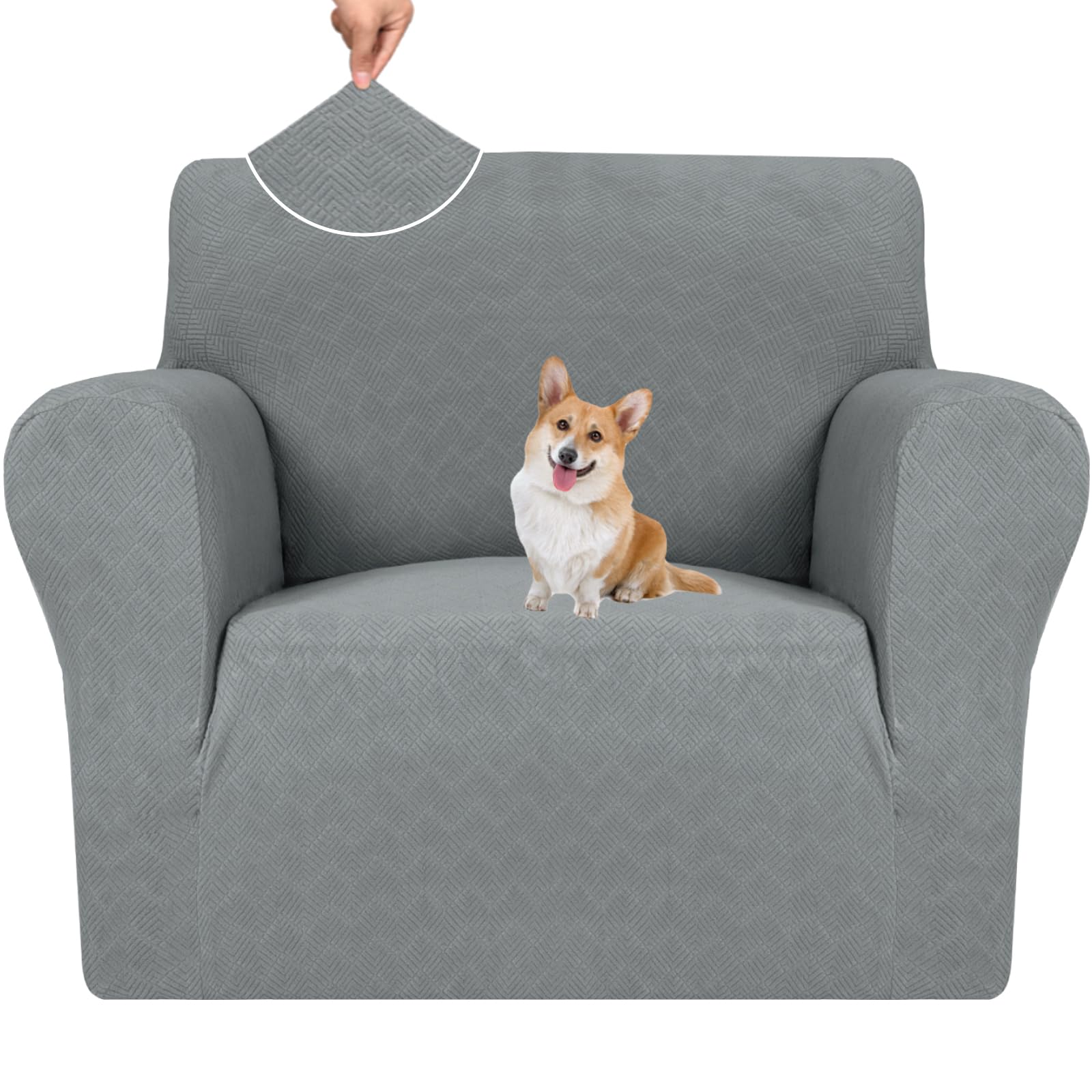 YSTELLAA Stretch Sofa Überzug Mit Armlehne, 1 Sitzer, Hellgrau