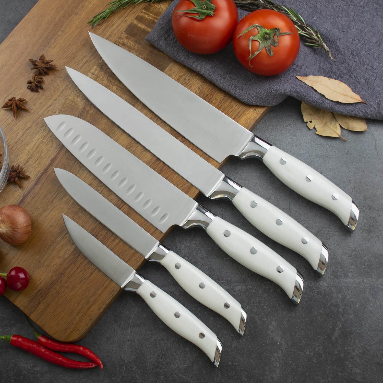 Qulajoy White Knife Set with Block 9 Piece Razor Sharp