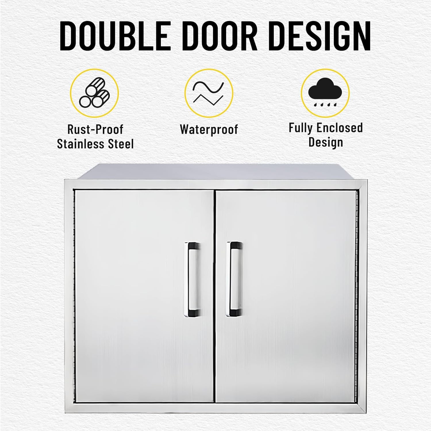 Stainless Steel Outdoor Kitchen Cabinet, Double Door Dry Storage Pantry for BBQ Island, Patio Grill Station, 30" W x 21" H x 21" D