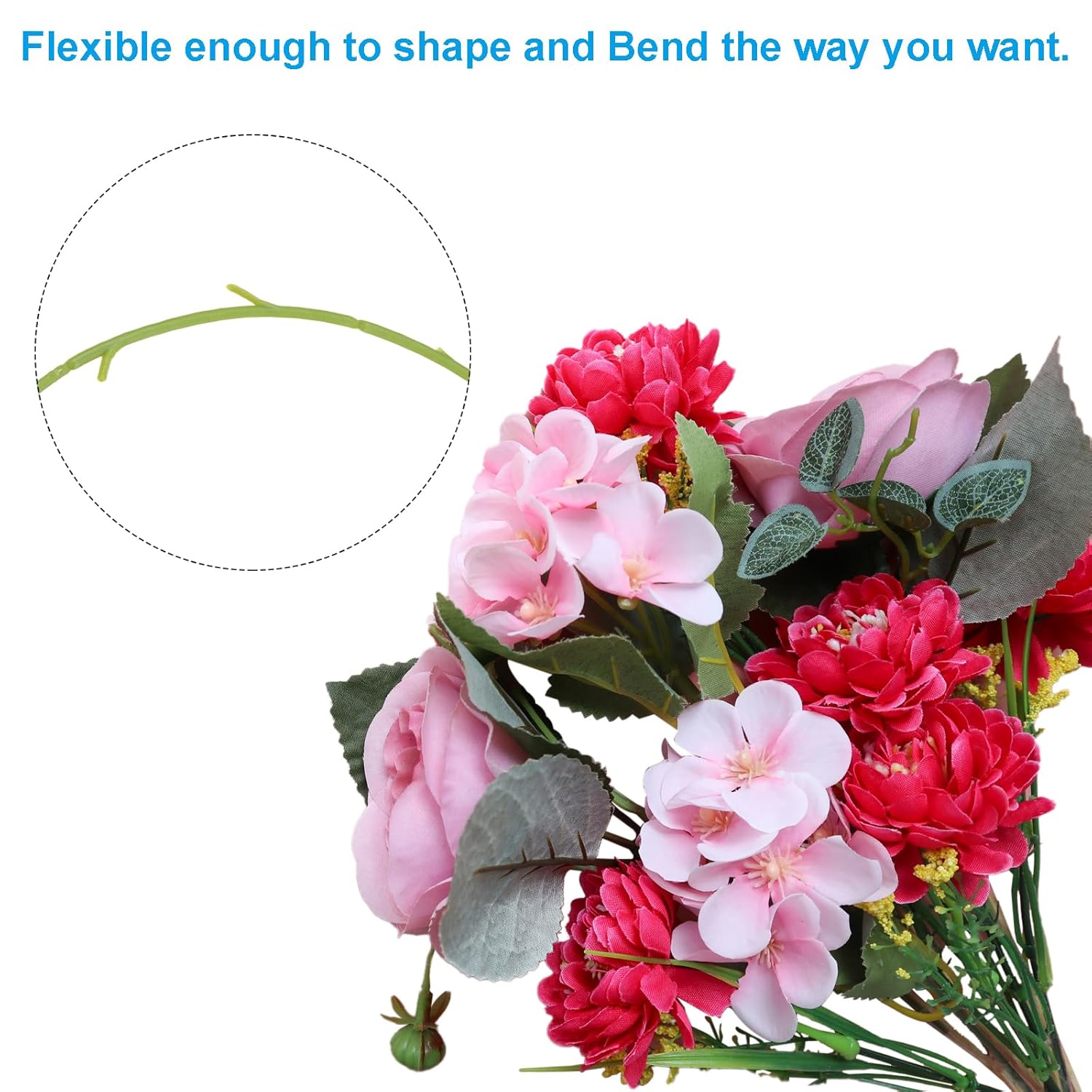 PATIKIL Floral Wire Stem with Leaves, 50 Pcs Artificial Plastic Rose Floral Wire Stems for DIY Craft Bouquet Making Floral Arrangement Tools Wedding Decoration
