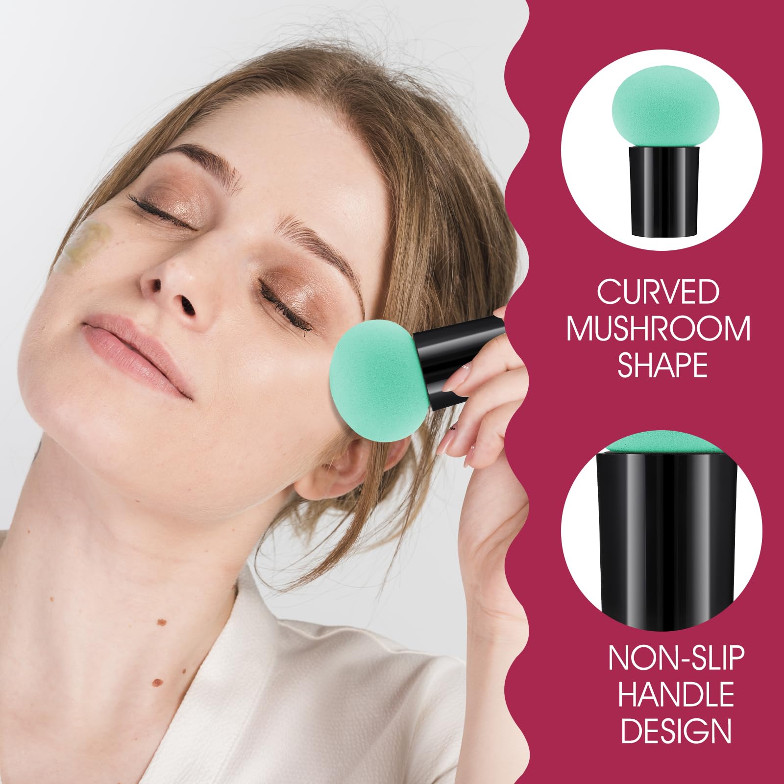 Dimeho Make-up Schwamm, 6 Stück Puderquasten-Pilze Beauty Blender Foundation, Blender Puff mit Griffen Make-up-Beauty-Tool für Foundation Concealer und Puder Nass und Trocken Doppelt Verwendbar