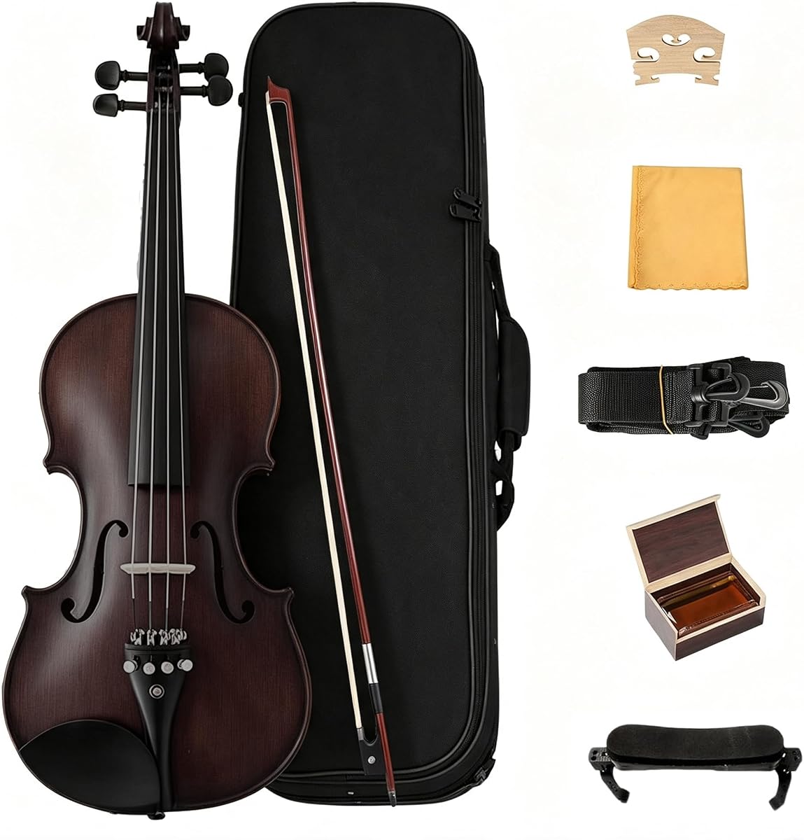 4/4 Full Violin for Beginners, Satin Finish Violin with Case, Bow, Rosin | Ideal for beginners, students, and intermediate players learning violin techniques