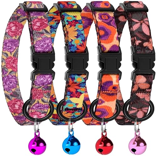 4PCS Breakaway Cat Collars with Bell - Cute Soft Adjustable