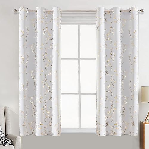 Miniatura 31 de BUHUA Cortinas opacas con estampado de flores, cortinas de ventana con aislamiento térmico, patrón de vid elegante en plata para habitación de bebé,
