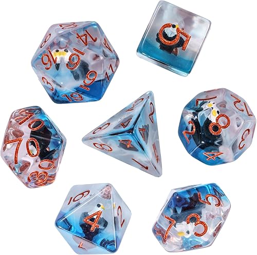 Miniatura 7 de Cusdie Dados DND de 7 troqueles, juego de dados poliédricos rellenos de animales, para juegos de rol Dungeons and Dragons D&D, MTG Pathfinder (Bald