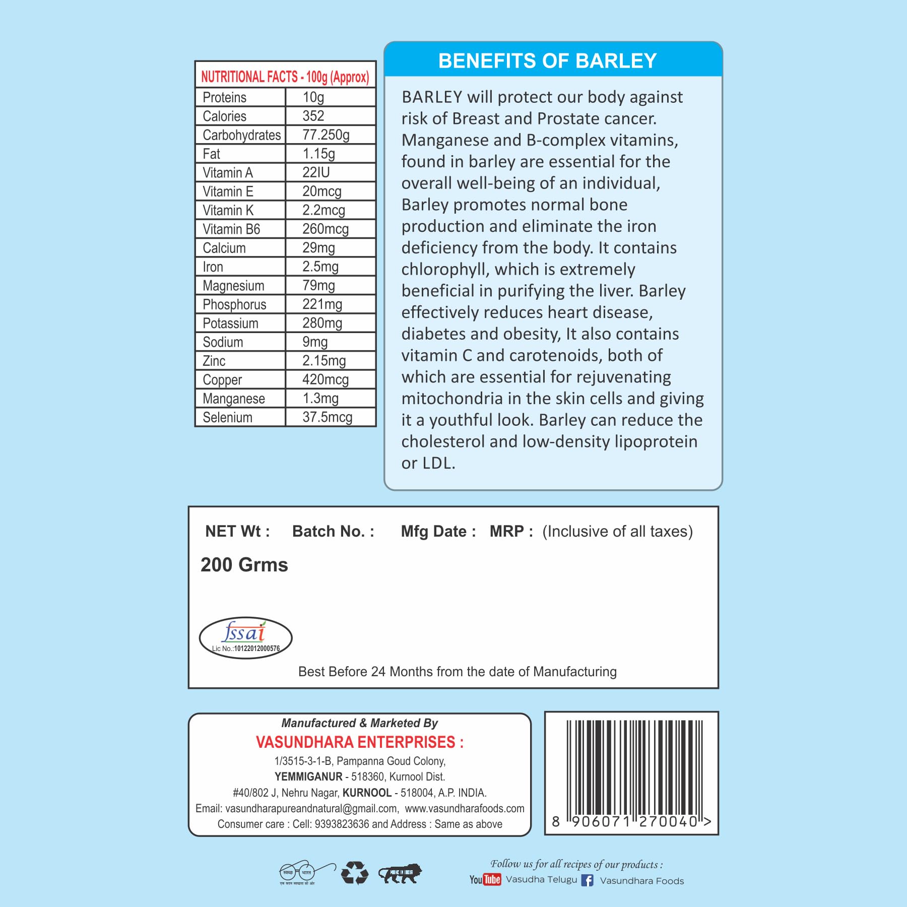 Roasted Barley Powder 200g Pack of 2