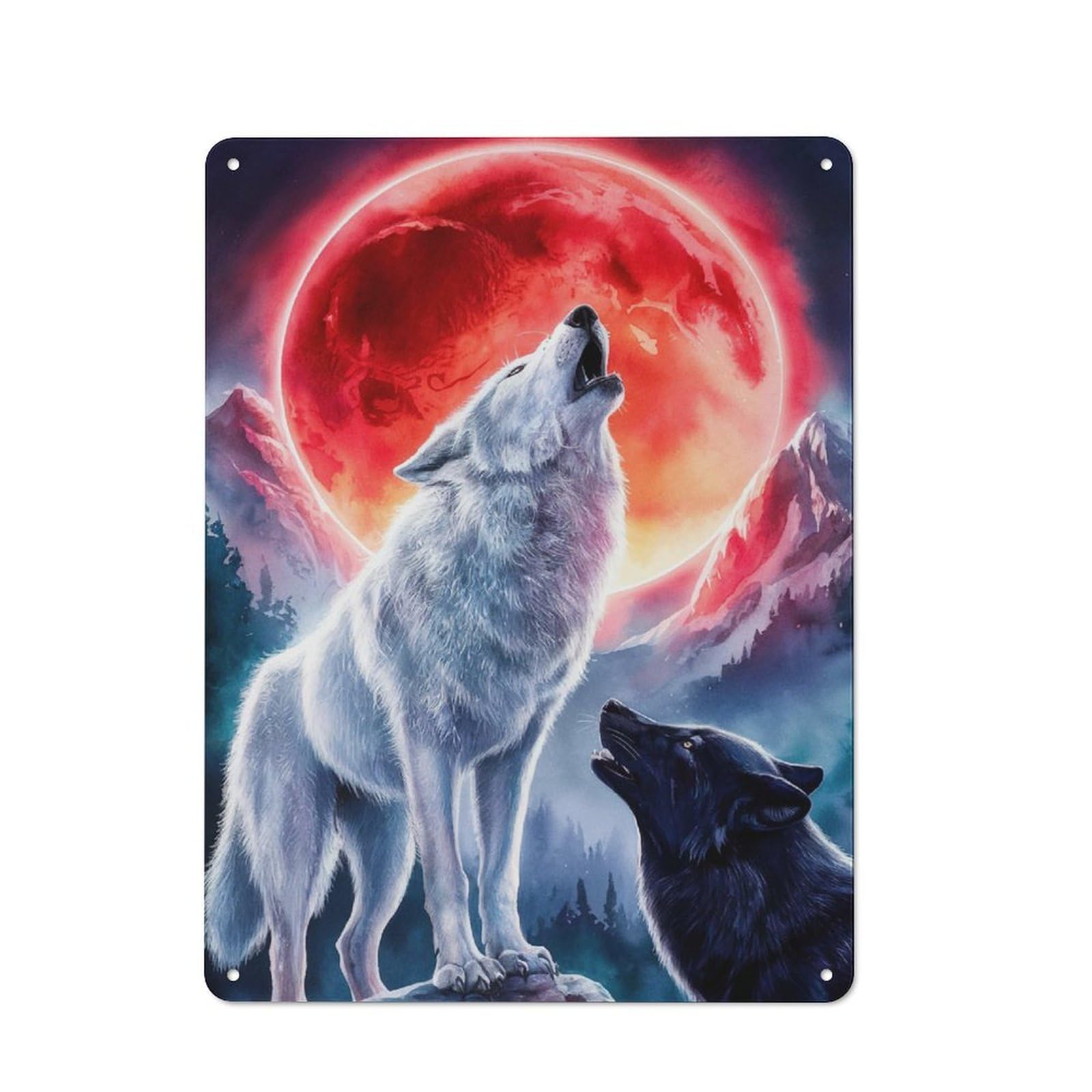 Junmoney Style-11 40X30cm Retro Tin Sign With Wolf Howling For Lounge Or Reading Corner, A Decorative Metal Sign For Lounges And Reading Corners