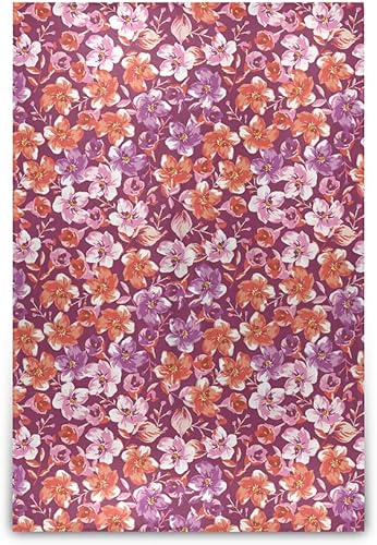 KLL Blooming Spring Summer Meadow Flower Red Fluffy Blanket Fall Plush Travel Blankets Flannel Microfiber Throws 60"x90" for Couch, Car, Bedroom