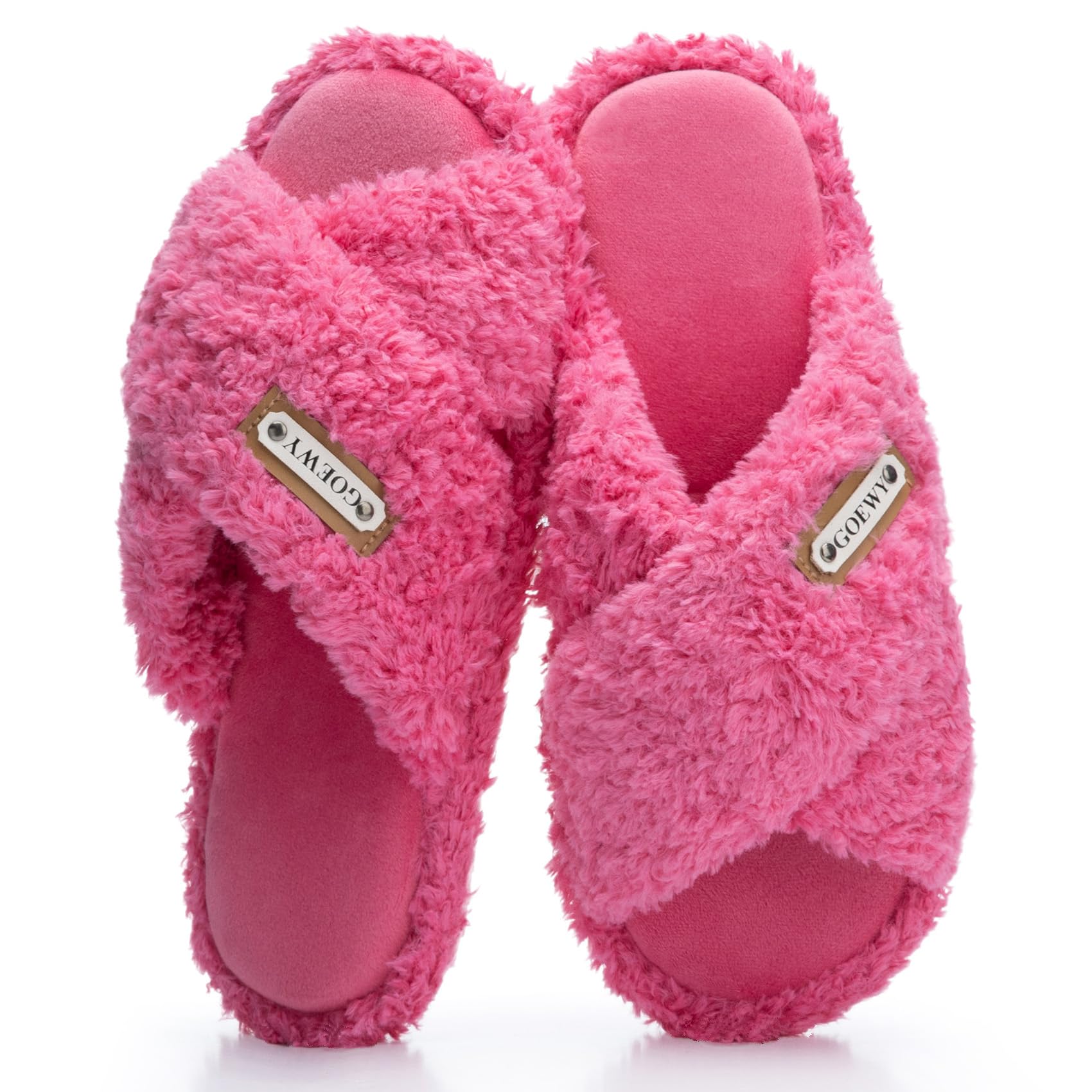 GOEWY Fuzzy Open Toe Slippers for Women Cozy Memory Foam House Shoes Indoor