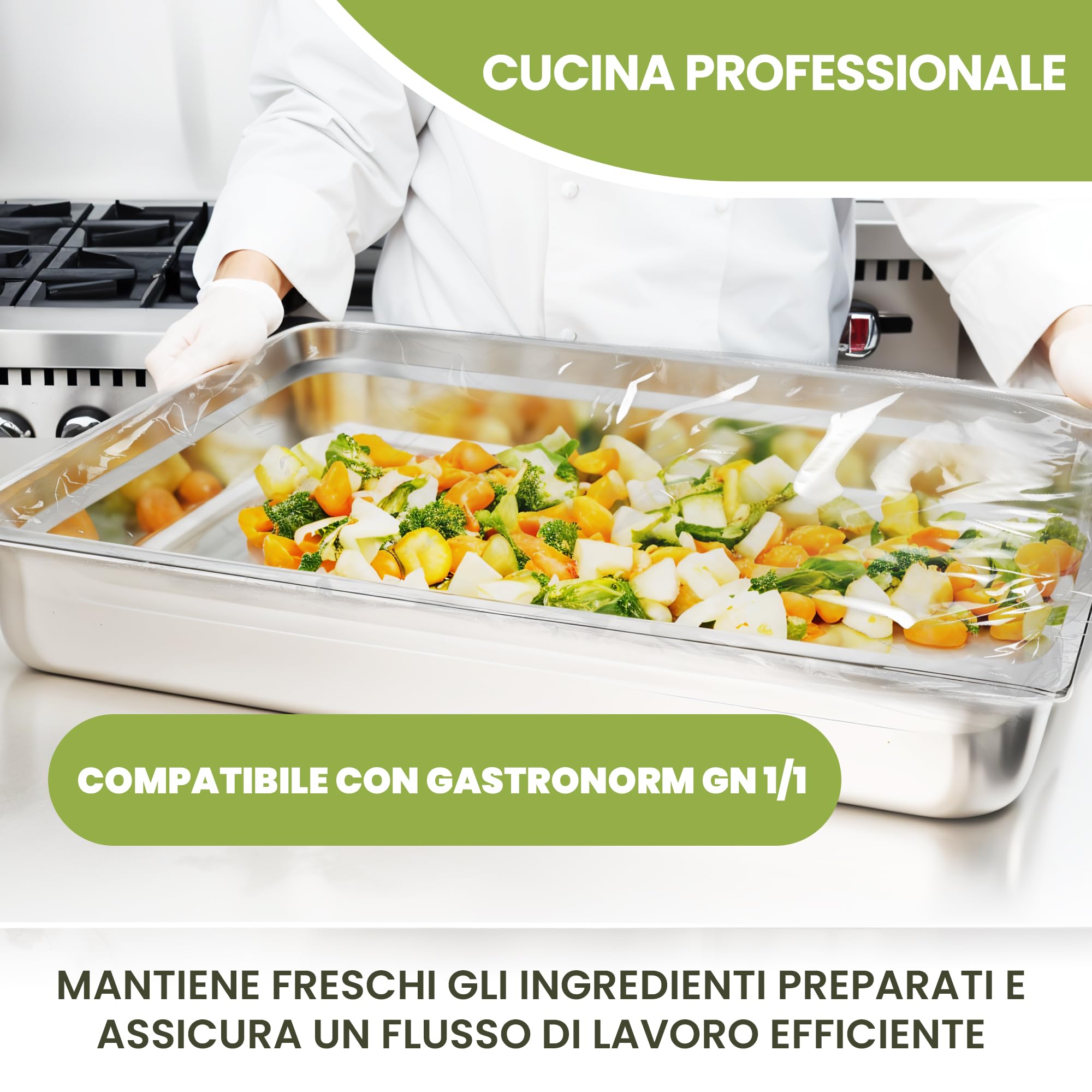 Culivac Salvafreschezza Sacchetti – Copri Alimenti con Elastico – Coprivivande Riutilizzabili – Cuffie Bioline Eco-LDPE – 10 Pezzi (55 x 33 cm)