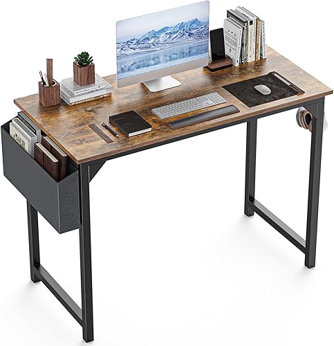 Miniatura 40 de DUMOS Escritorio de oficina pequeño de 32 pulgadas para computadora de estilo moderno y simple, mesa de trabajo de estudio para el dormitorio