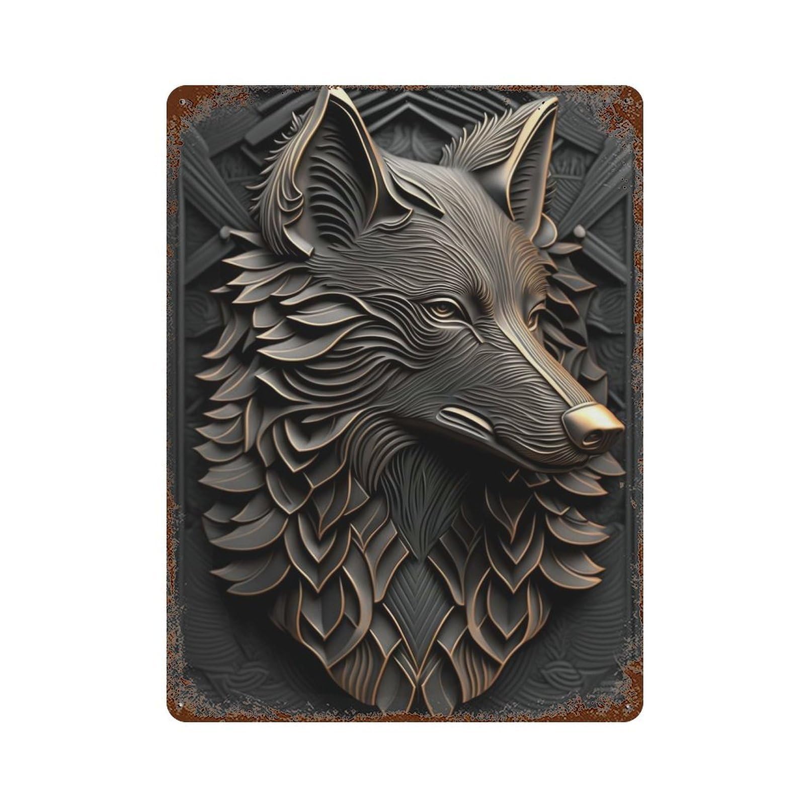 Wolf Gold Decor Rustic Tin Plaque 15.7"x11.8", for Pub, Kitchen And Man Cave Decor, Vintage Wall Decor