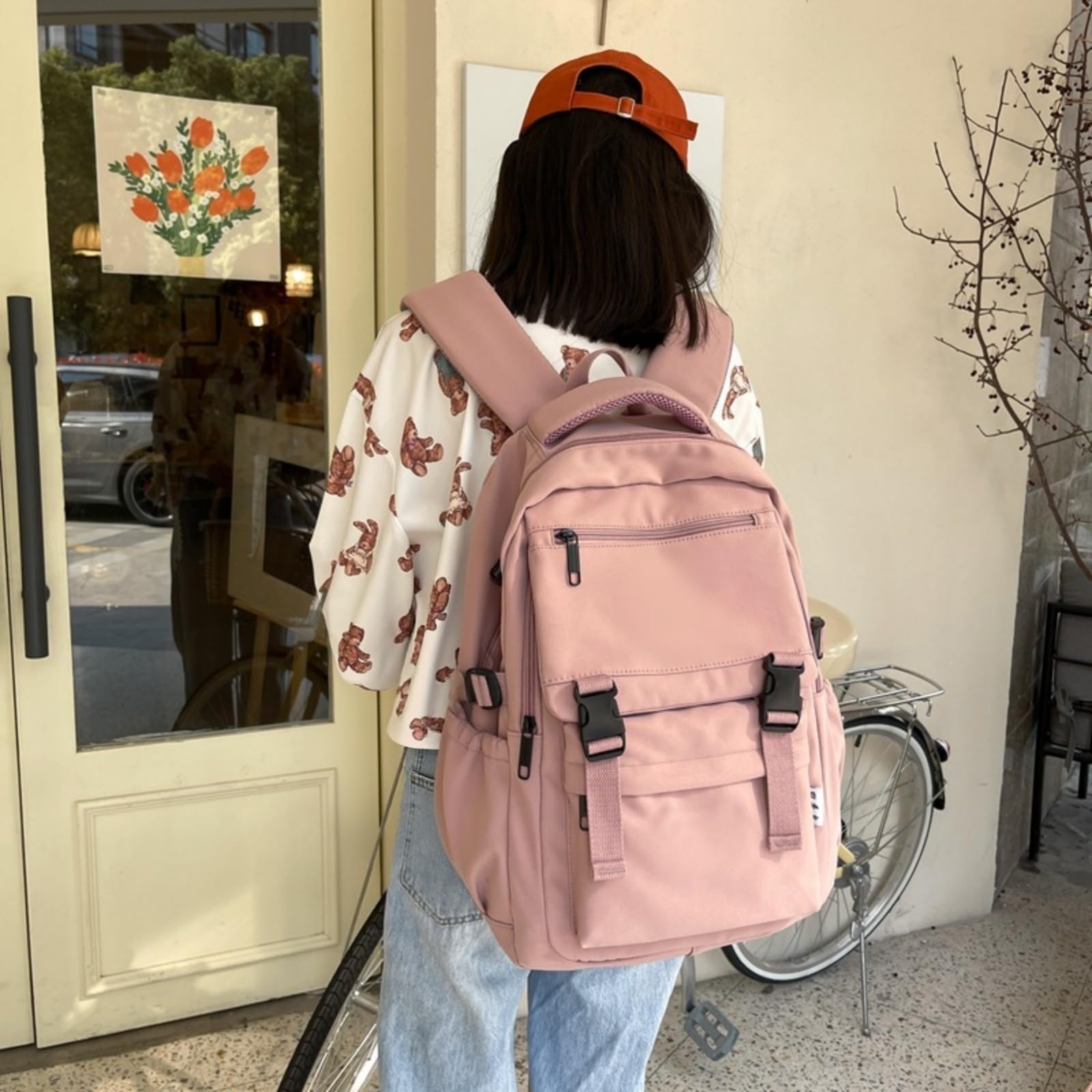Zaino Solido Multi-Fibbia, Borsa da Viaggio Scolastica di Grande capacità per Ragazze Adolescenti Uso Giornaliero-Green