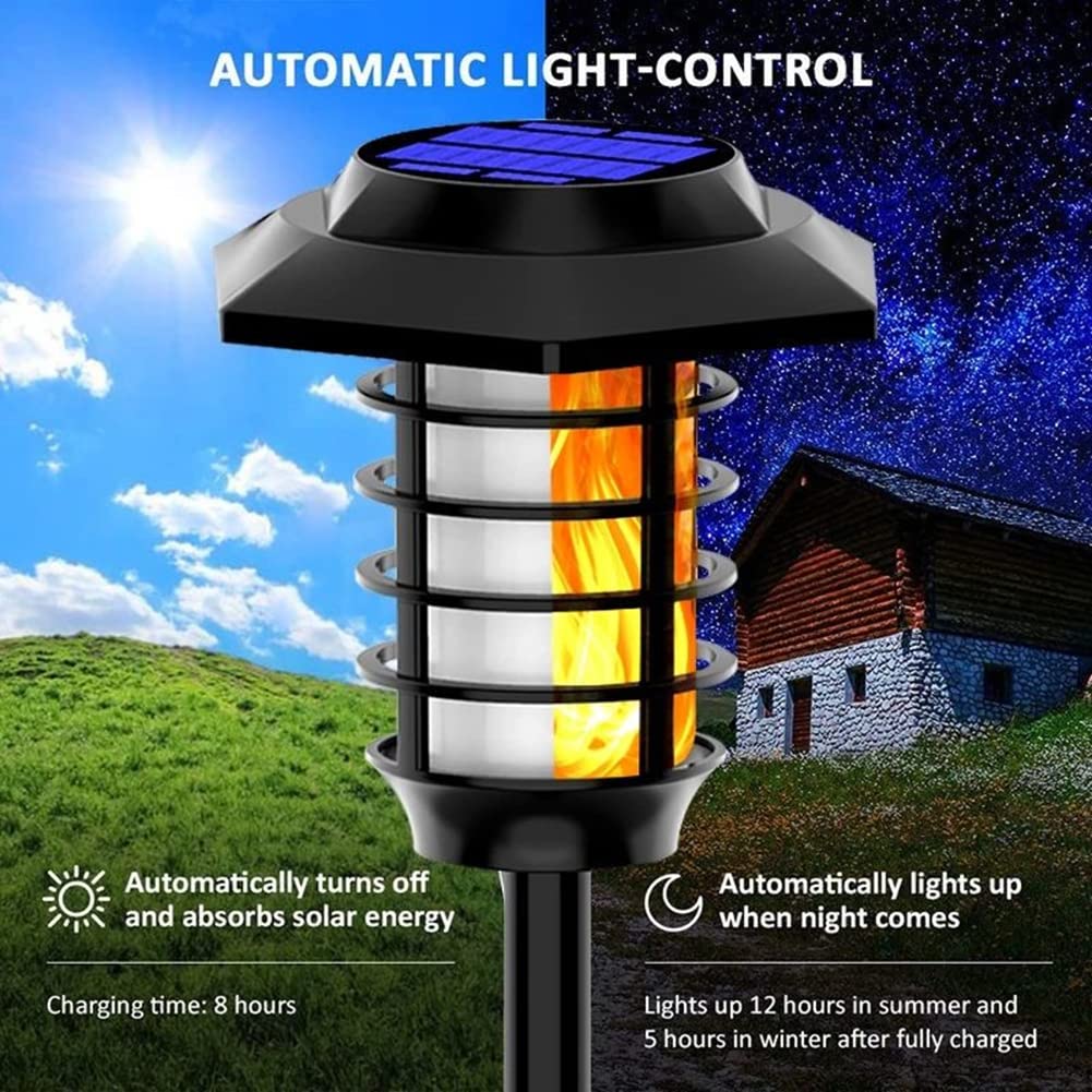 Solarlampen Für Außen, 48 LED Solar Gartenfackeln Flammenlicht Fackel Mit Realistischer Flammeneffekt, IP65 Wasserdicht Solarleuchten Für Garten Hof Balkon Auffahrt Weg,4 pc